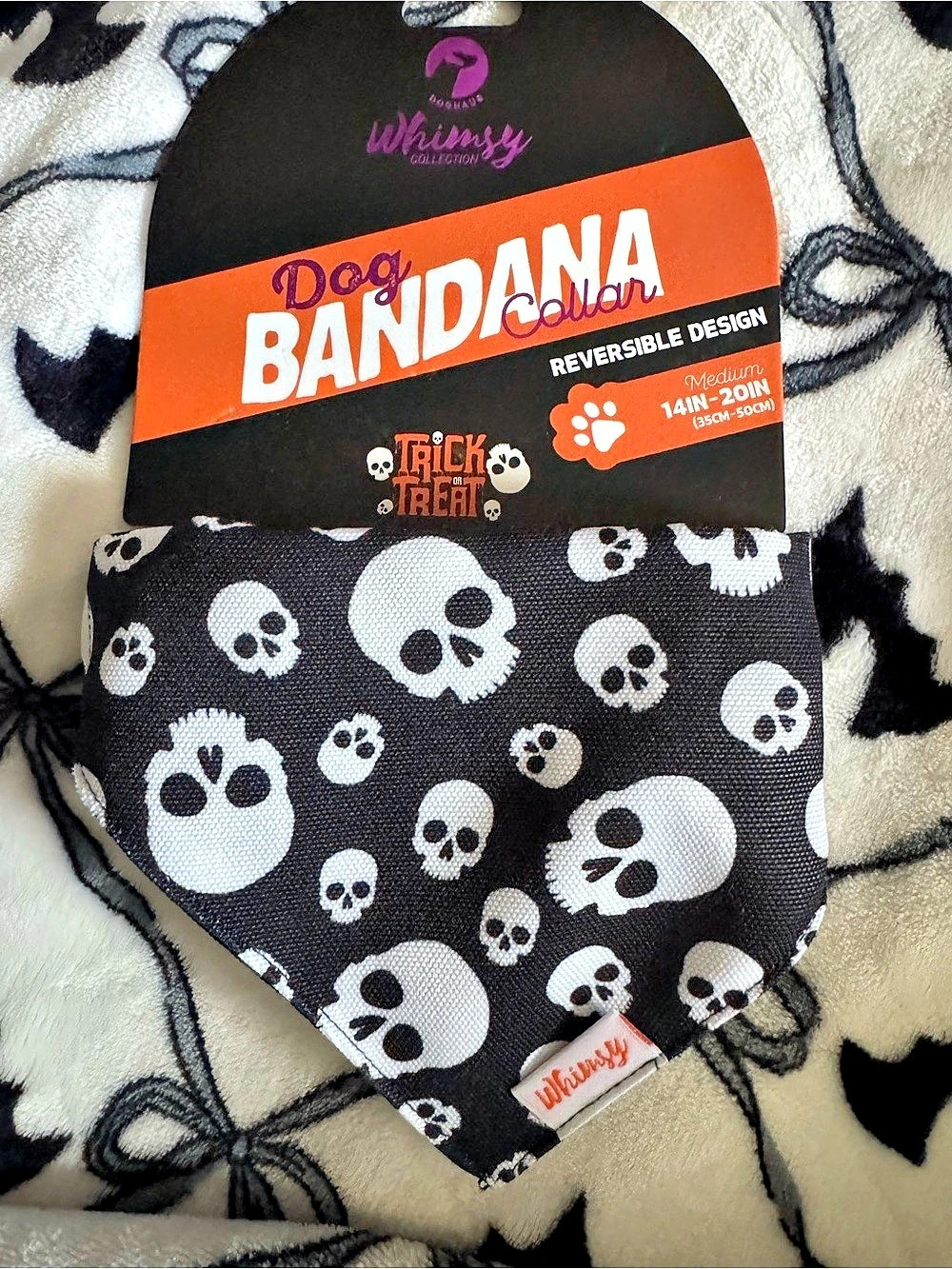 Whimsy Dog Bandana Collar Reversible Skull Dog Bandana Medium NWT